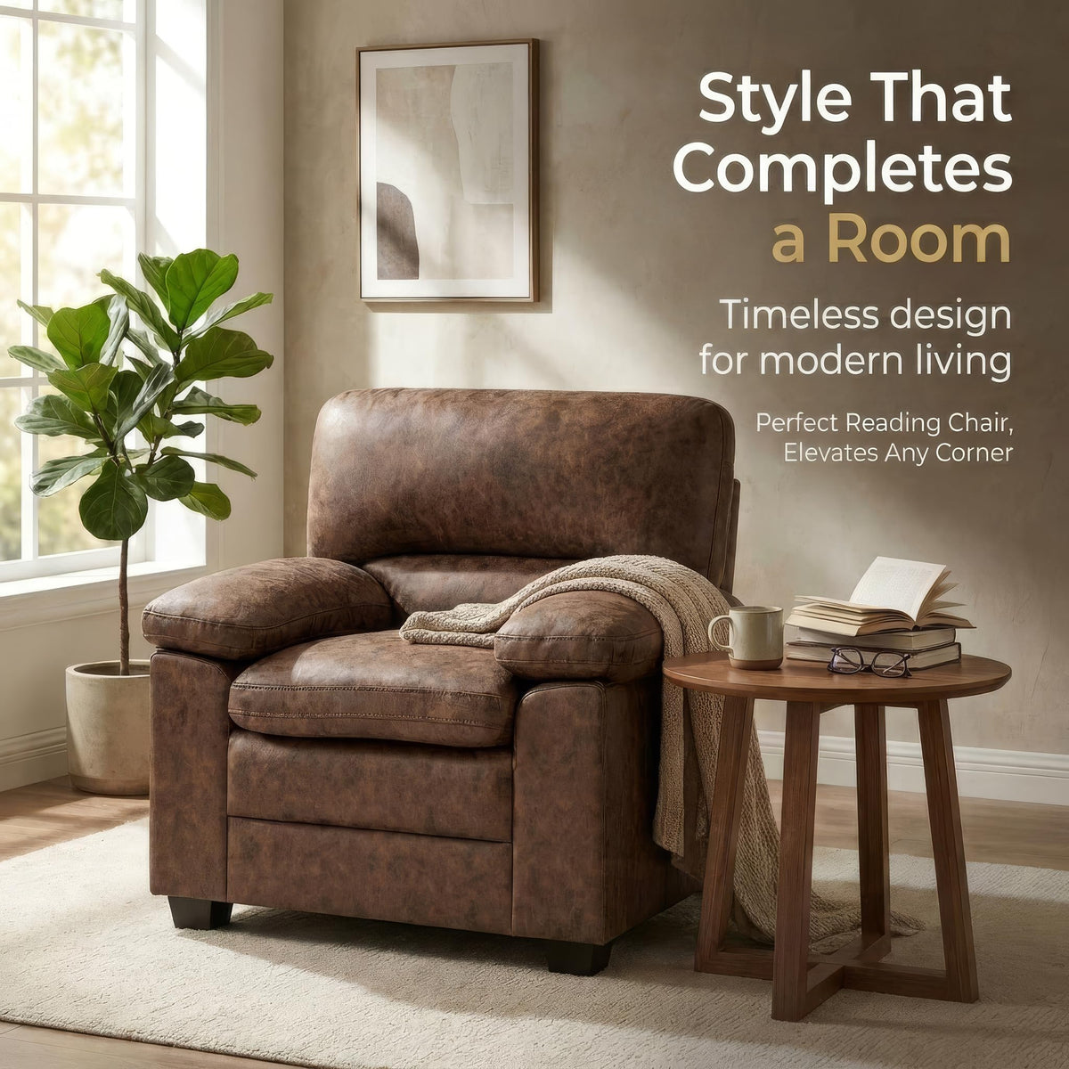 Oxford Faux Leather Sofa 1 Seater | Brown