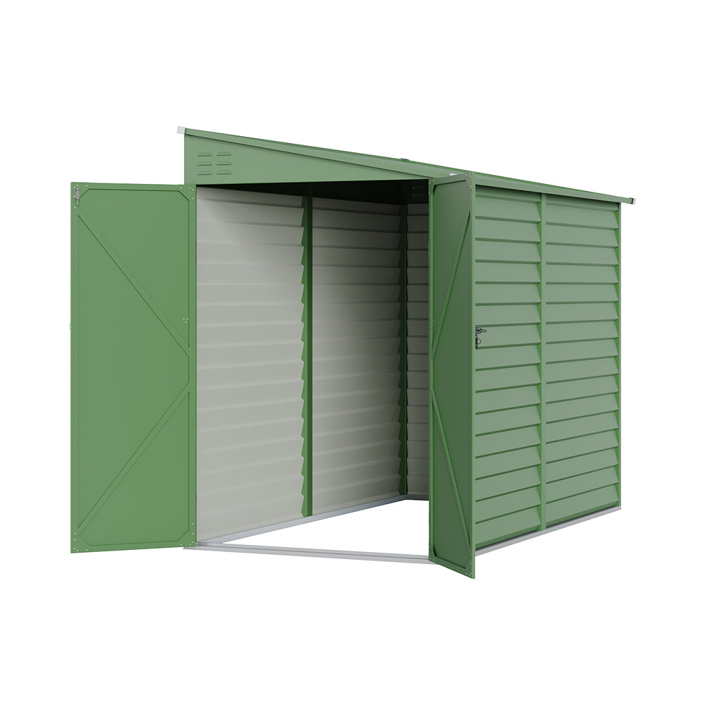Zinc Steel Metal Garden Shed 4.7 × 8.86 Ft, Sloped Roof Outdoor Storage Shed With Built-in Hooks, Space-saving Design