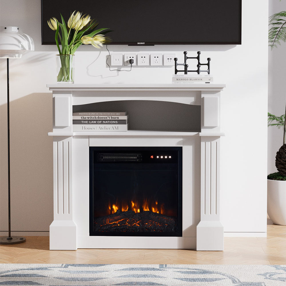 Remote Control Electric Fireplace With Wooden Mantel