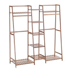 Bamboo Trapezoid Clothing Rack With 5-tier Storage Shelves Multi-functional Clothes Hanging Rack Stand | Brown