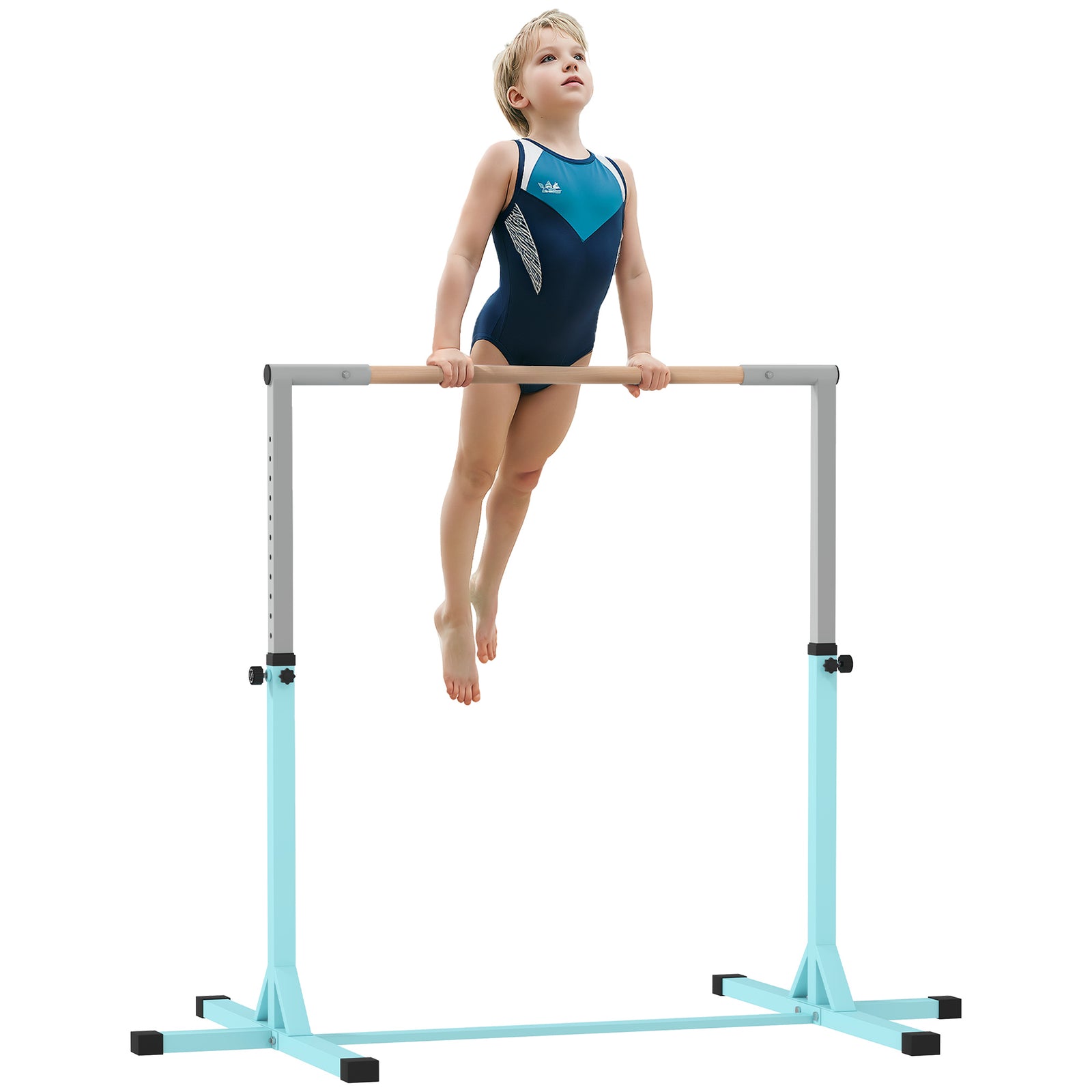 Adjustable Kids Gymnastics Bar Horizontal Training W/ Steel Frame, Light Blue