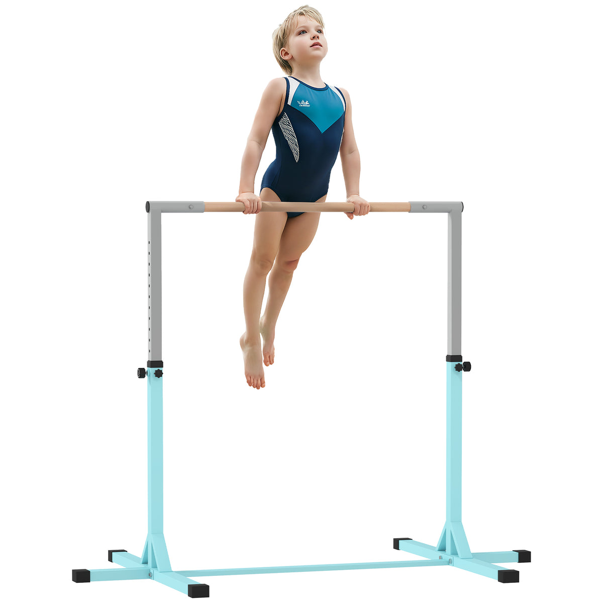 Adjustable Kids Gymnastics Bar Horizontal Training Steel Frame Wood | Blue