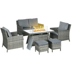 Rattan Set W/ Armchairs Sofa Footstools Fire Pit Table
