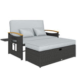 Double Garden Rattan Daybed With Storage Ottoman | Dark Grey