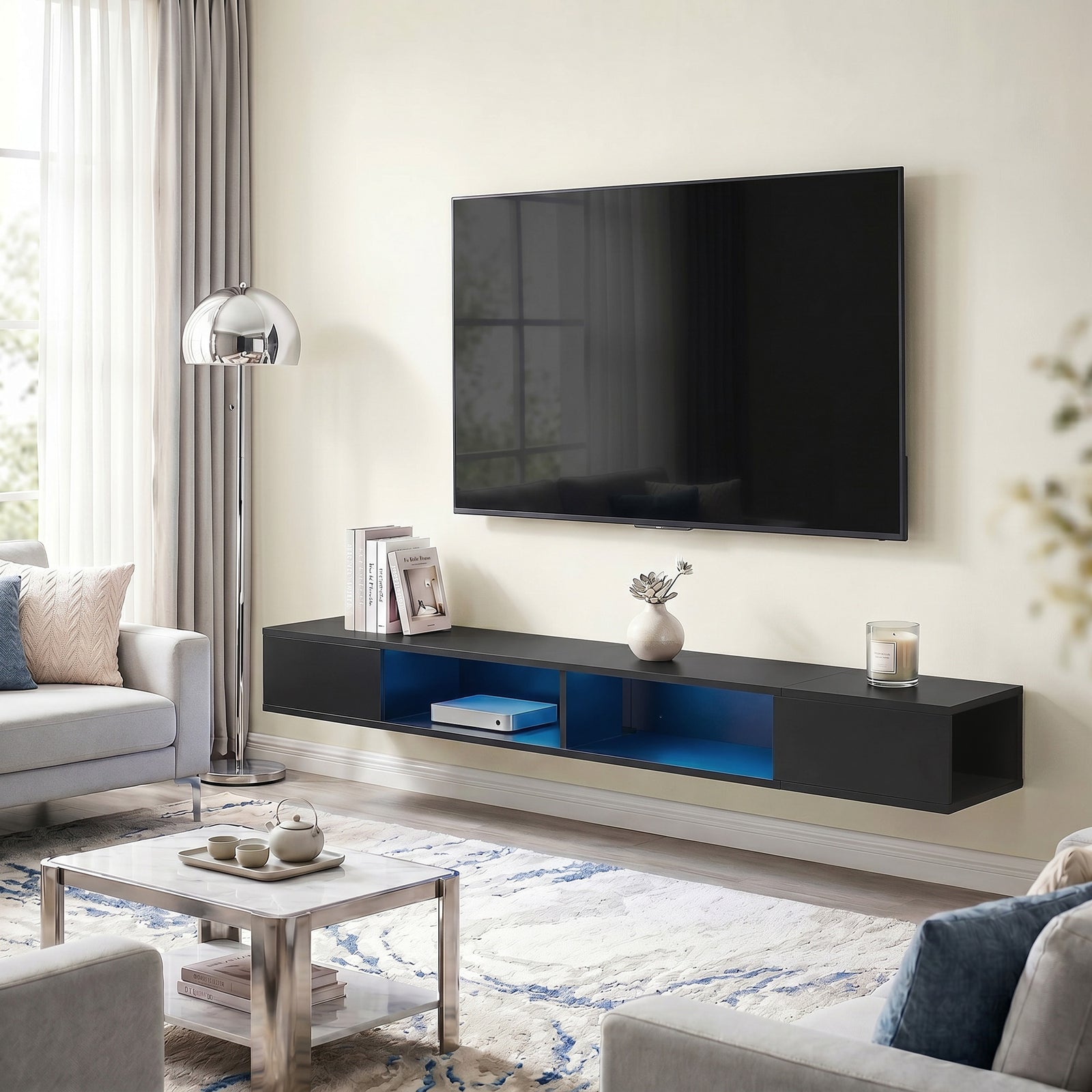 Tv Stand With Rgb Led Lights For 75-inch Tv | Black