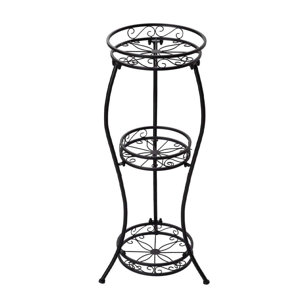 3-tier Black Iron Plant Stand Metal Flower Rack For Indoor & Outdoor Garden Display