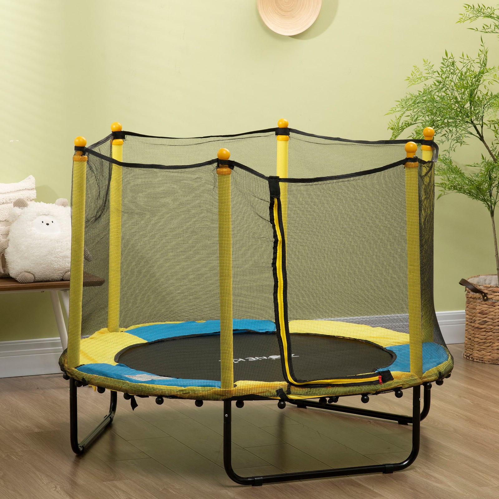 4.6ft Kids Trampoline W/ Enclosure, For Kids 3-10 Years - Yellow