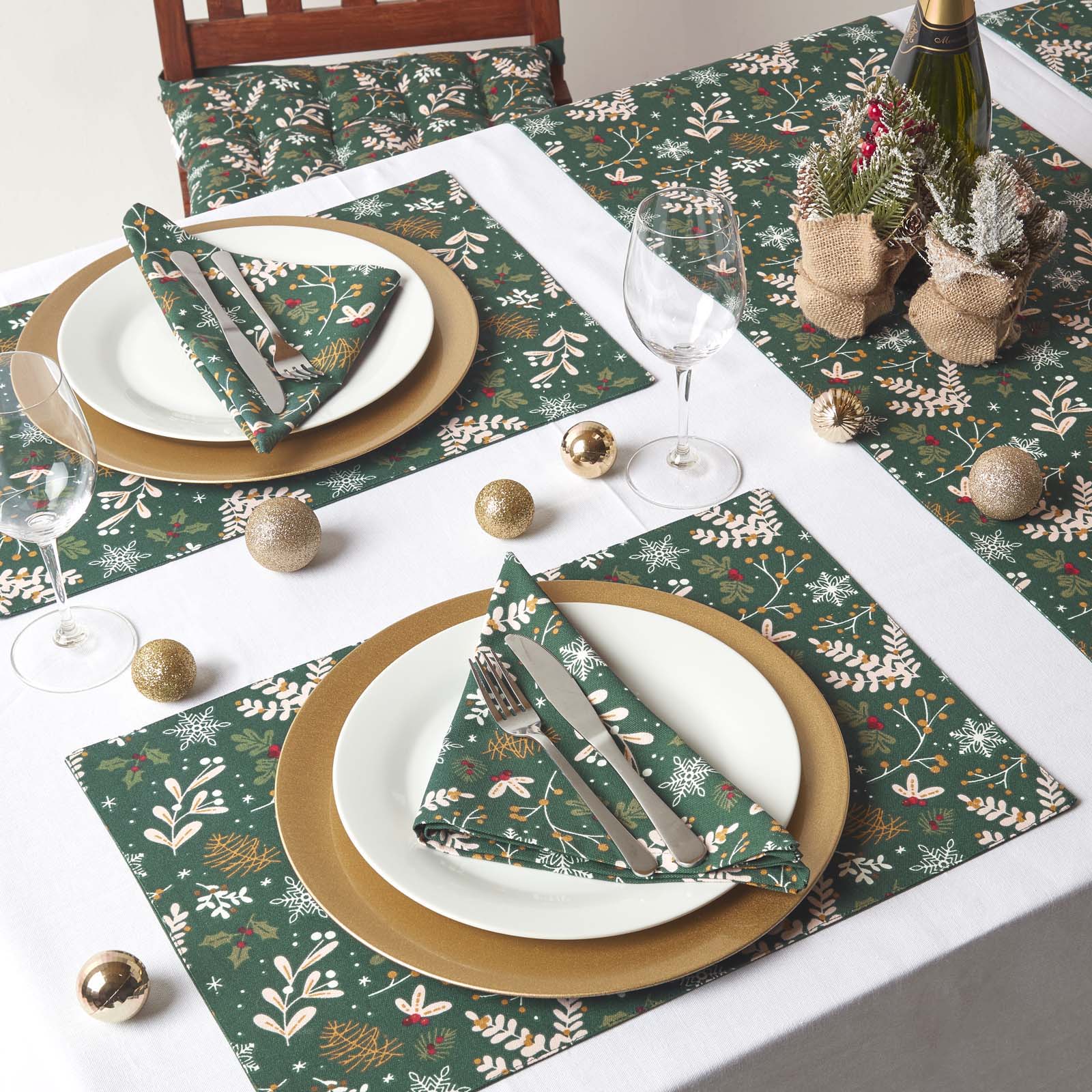 Festive Forest Green Christmas Placemats, Set Of 4