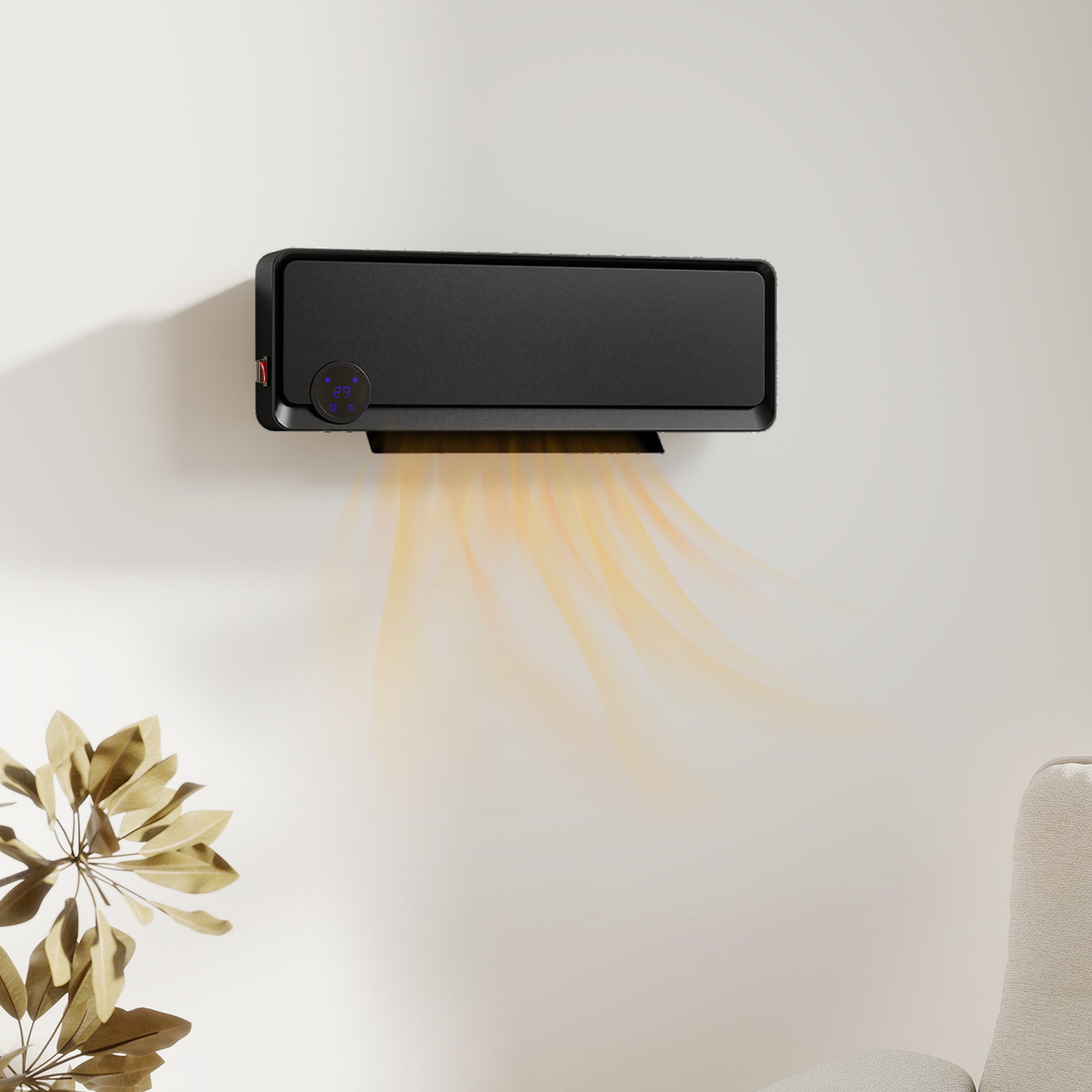 1000w/2000w Wall Downflow Heater 10-49°c Temperature W/ Timer, Black