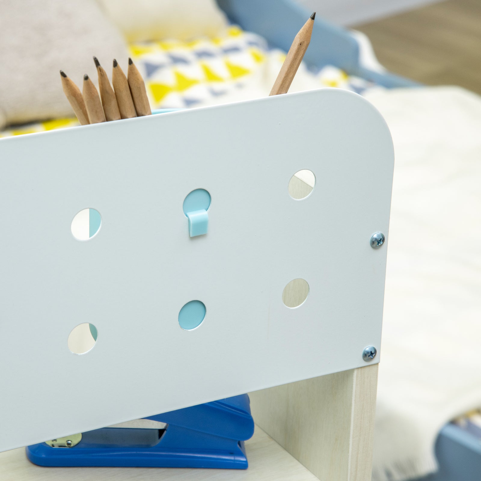 Kids Desk And Chair Set With Storage Shelves, Washable Cover | Blue