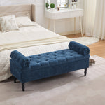 Chenille Fabric Storage Bench – Upholstered Seat With Pillowed Armrests & Hidden Compartment, 126cm W | Blue