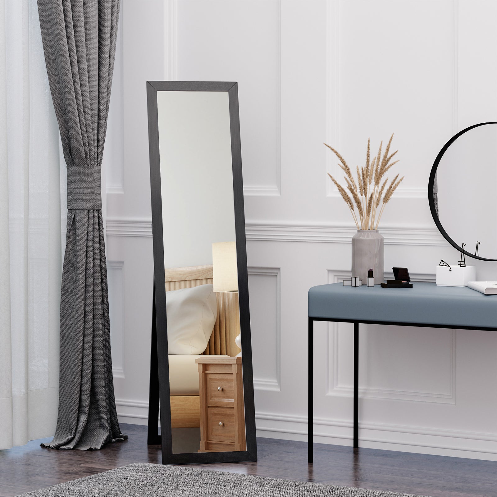 Full Length Mirror Floor Standing Wall-mounted Long Mirror | One Size | Black