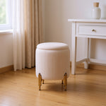 Modern Pleated Storage Ottoman With Metal Base | Beige