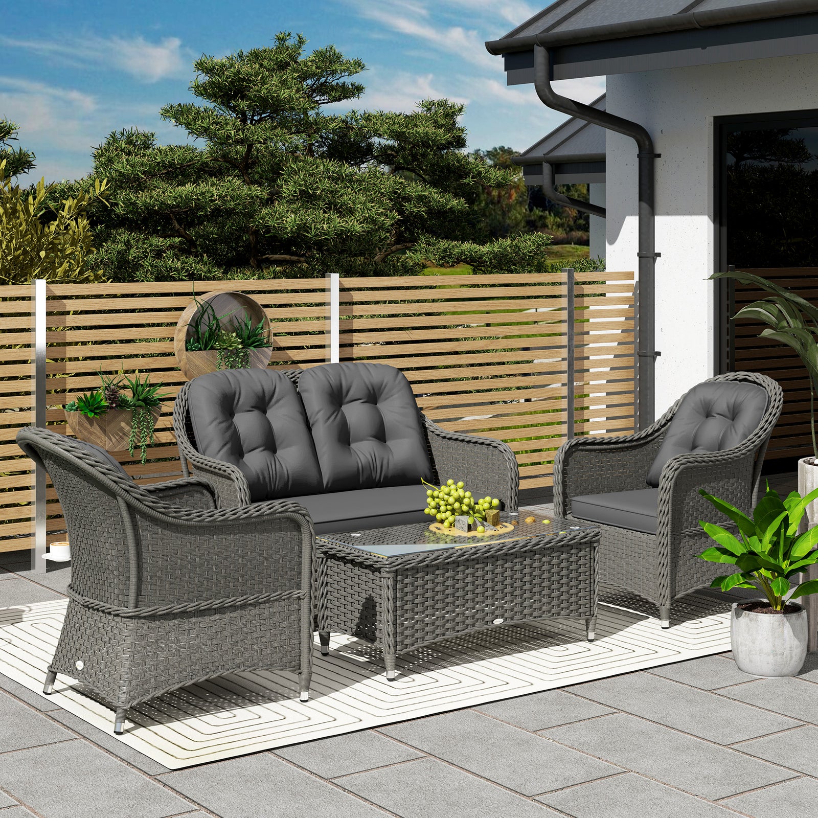 4 Pieces Pe Rattan Wicker Sofa Set Outdoor Conservatory | Light Grey