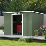 9 X 4ft Outdoor Metal Frame Garden Storage Shed W/ 2 Door | Green