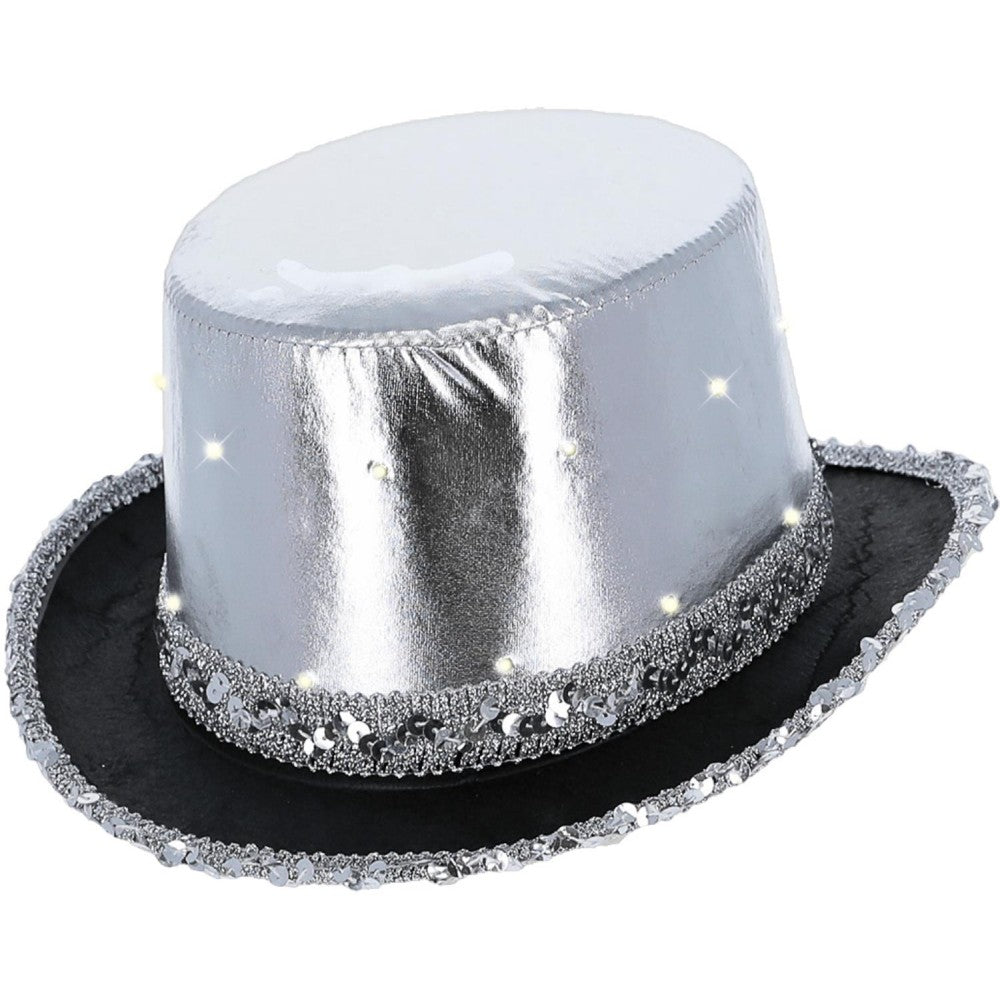 Led Light Up Metallic Top Hat | Silver