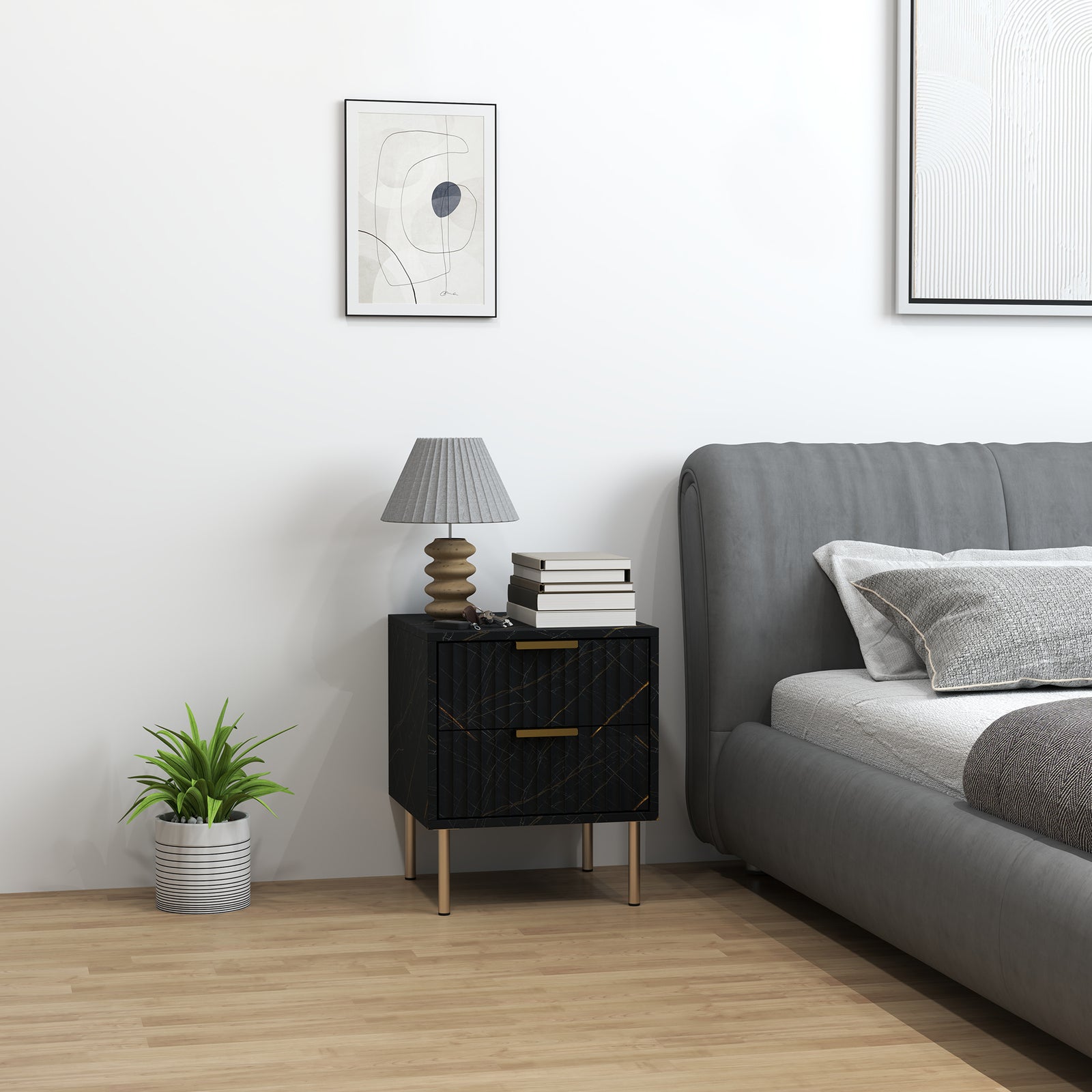 Bedside Table Bedside Cabinet With 2 Drawers For Bedroom | One Size | Black