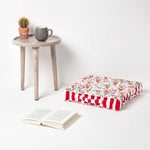 Cotton Owl Print Floor Cushion | 40cm x 40cm | Red