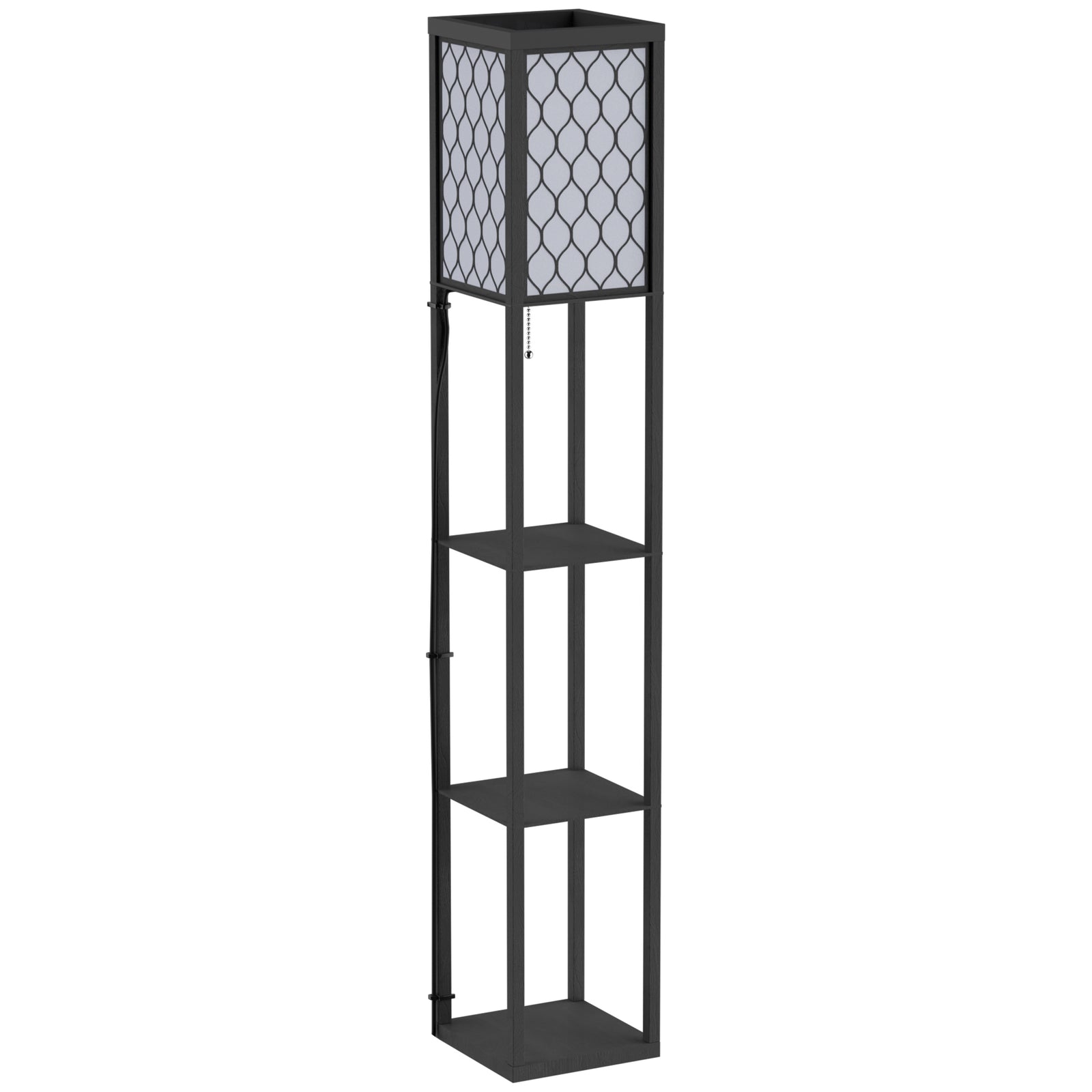 Modern Floor Lamp Light With 4 Tier Storage Shelves Fabric | One Size | Black