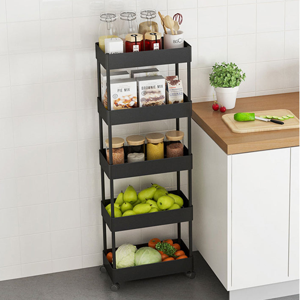 4/5 Tier Rolling Cart Storage Shelf For Kitchen Bathroom Black | Large | Black