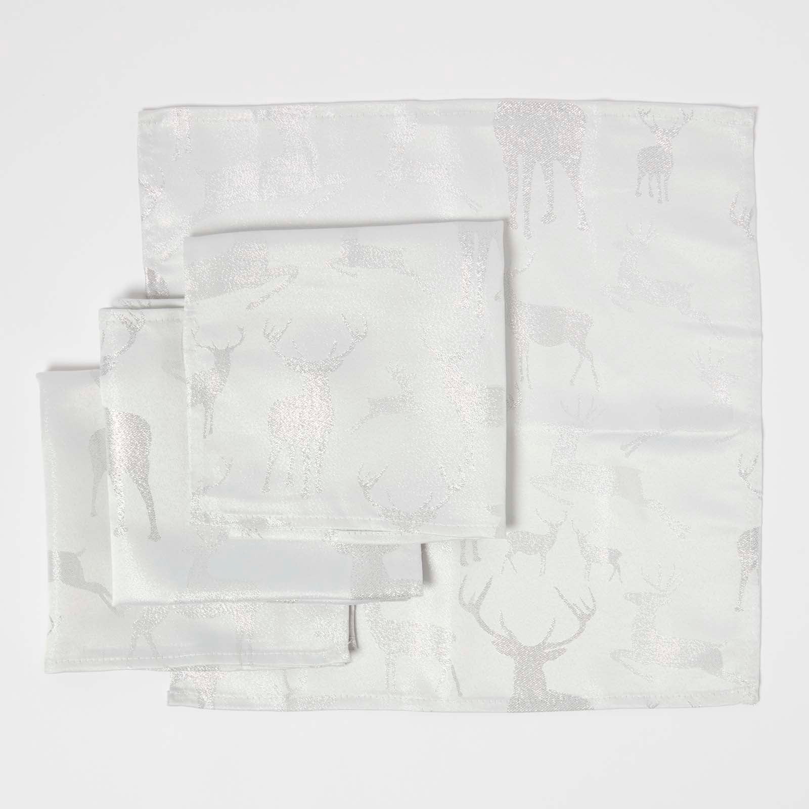 Stag Design Christmas Napkins, Set Of 4 | 43cm x 43cm | Silver