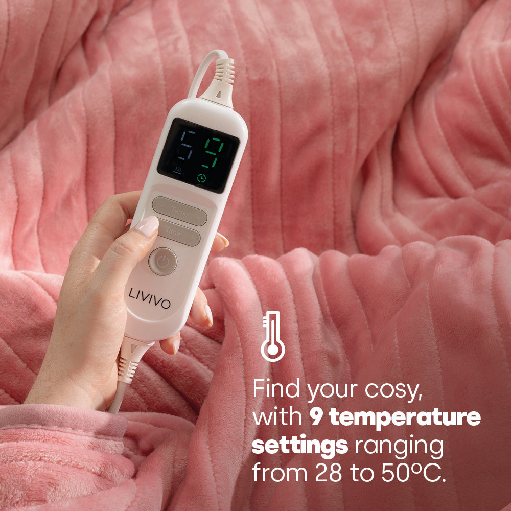 Electric Heated Fleece Over Blanket With Adjustable Digital Control & Safety Timer | Blush Pink