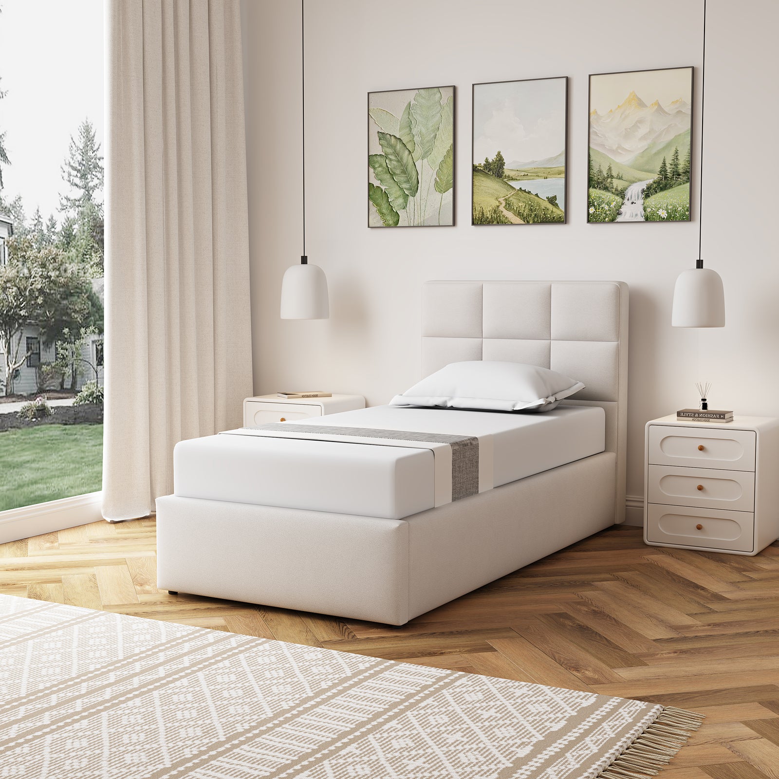 Richwood Fabric Ottoman Bed Frame | Single | Beige