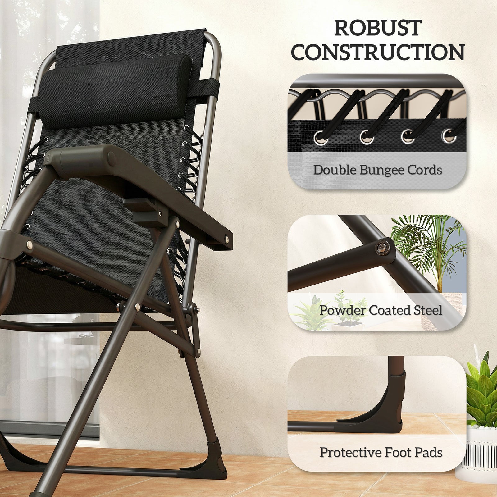 Zero Gravity Chairs Set Of 2 With Cup Holder, Headrest | Black