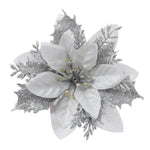24 Pieces Artificial Christmas Tree Flowers Xmas Festive Poinsettia Flowers Ornament Set | Silver