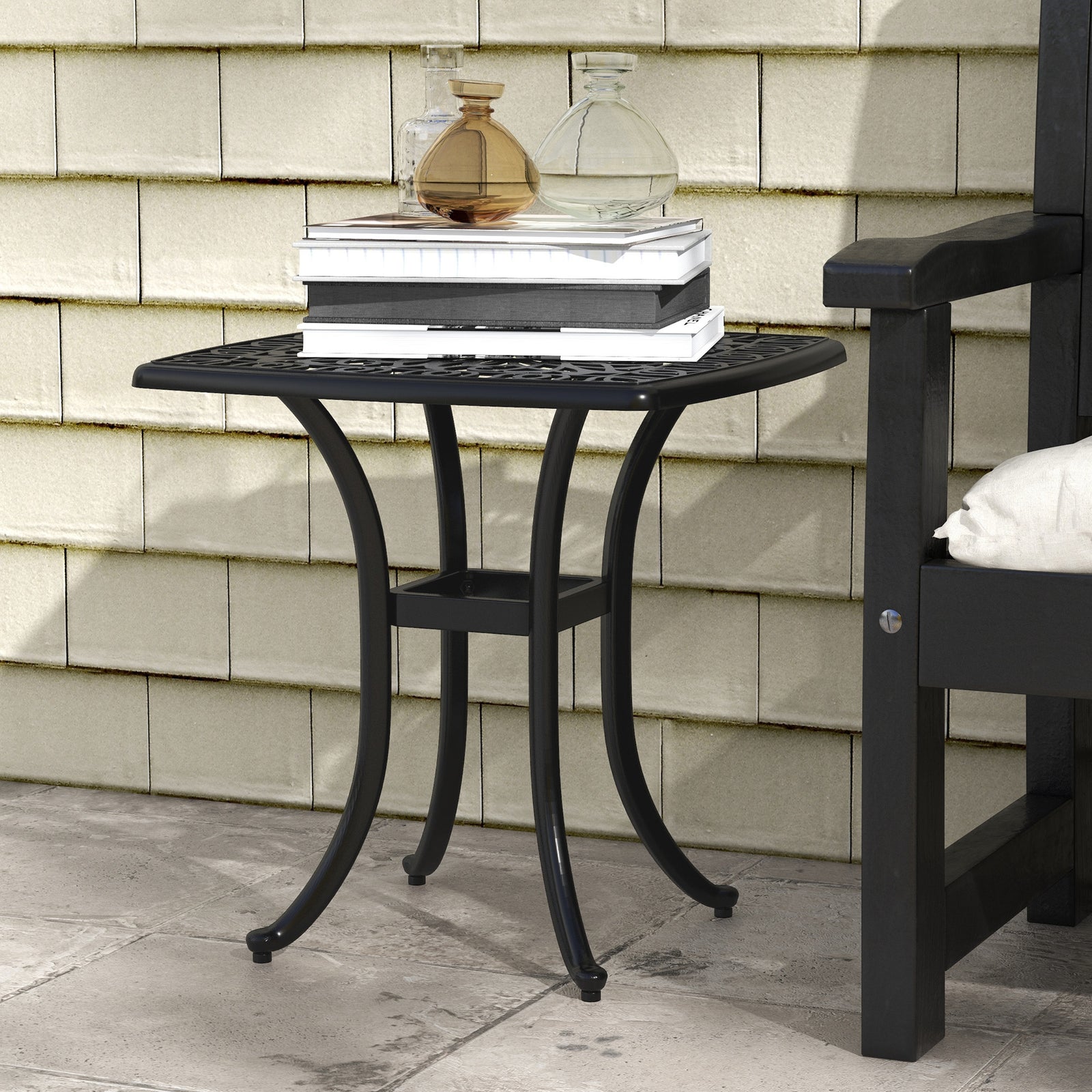 53cm Outdoor Square Side Table, Cast Aluminum - Black