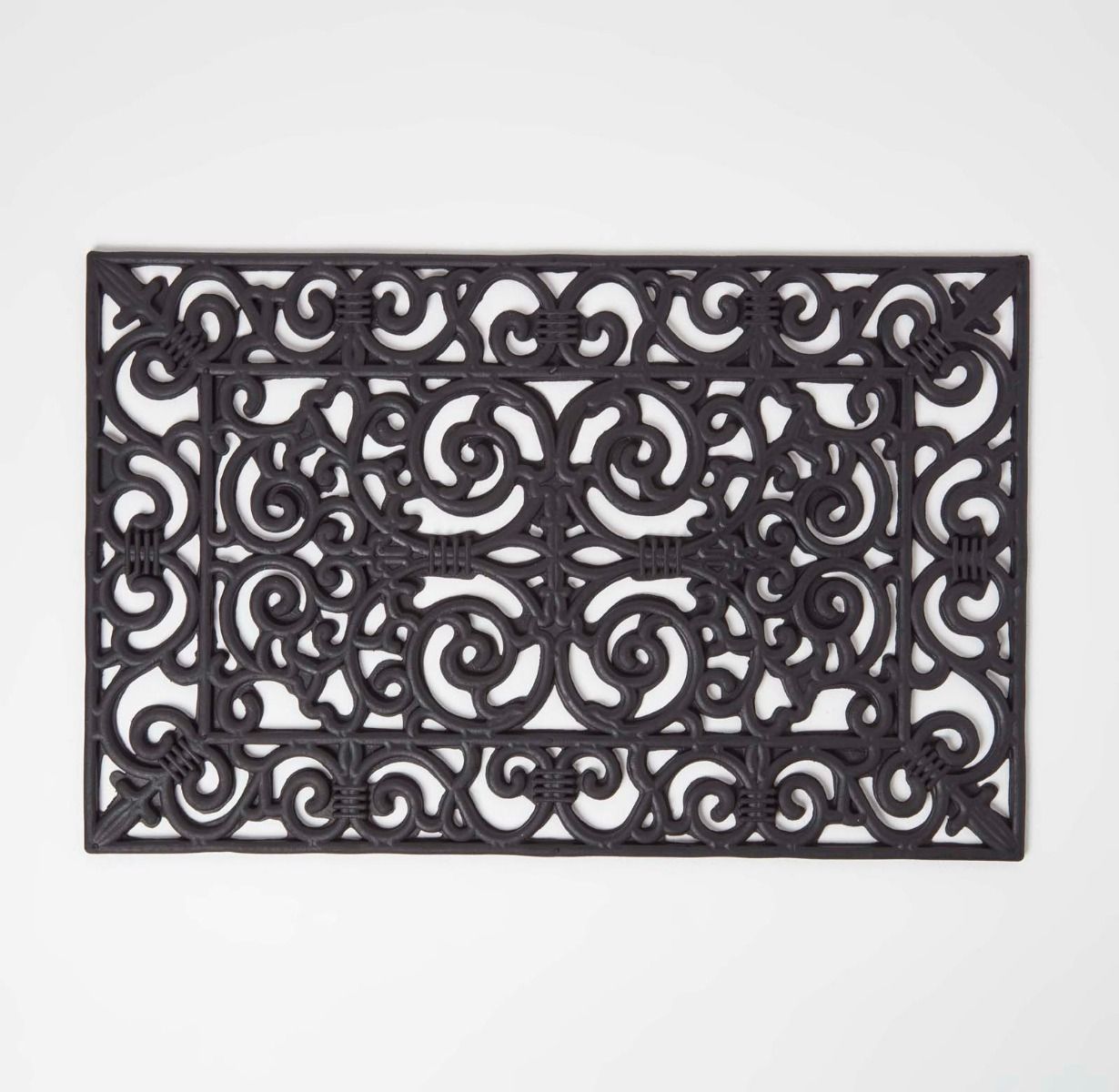 Black Wrought Iron Effect Parisian Rubber Doormat | 70 x 45cm | Black