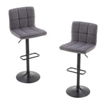 Set Of 2 Height Adjustable Velvet Upholstered Bar Stools With Metal Base | Grey