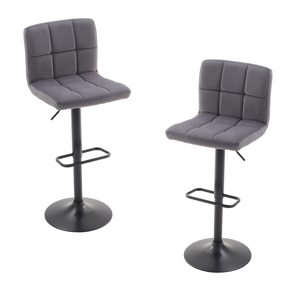 Set Of 2 Height Adjustable Velvet Upholstered Bar Stools With Metal Base | Grey