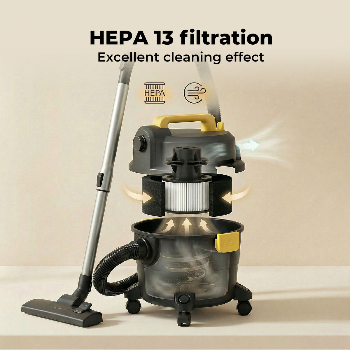 Wet And Dry Cylinder Vacuum Cleaner Powerful Suction Hepa 1000w 15l | Black