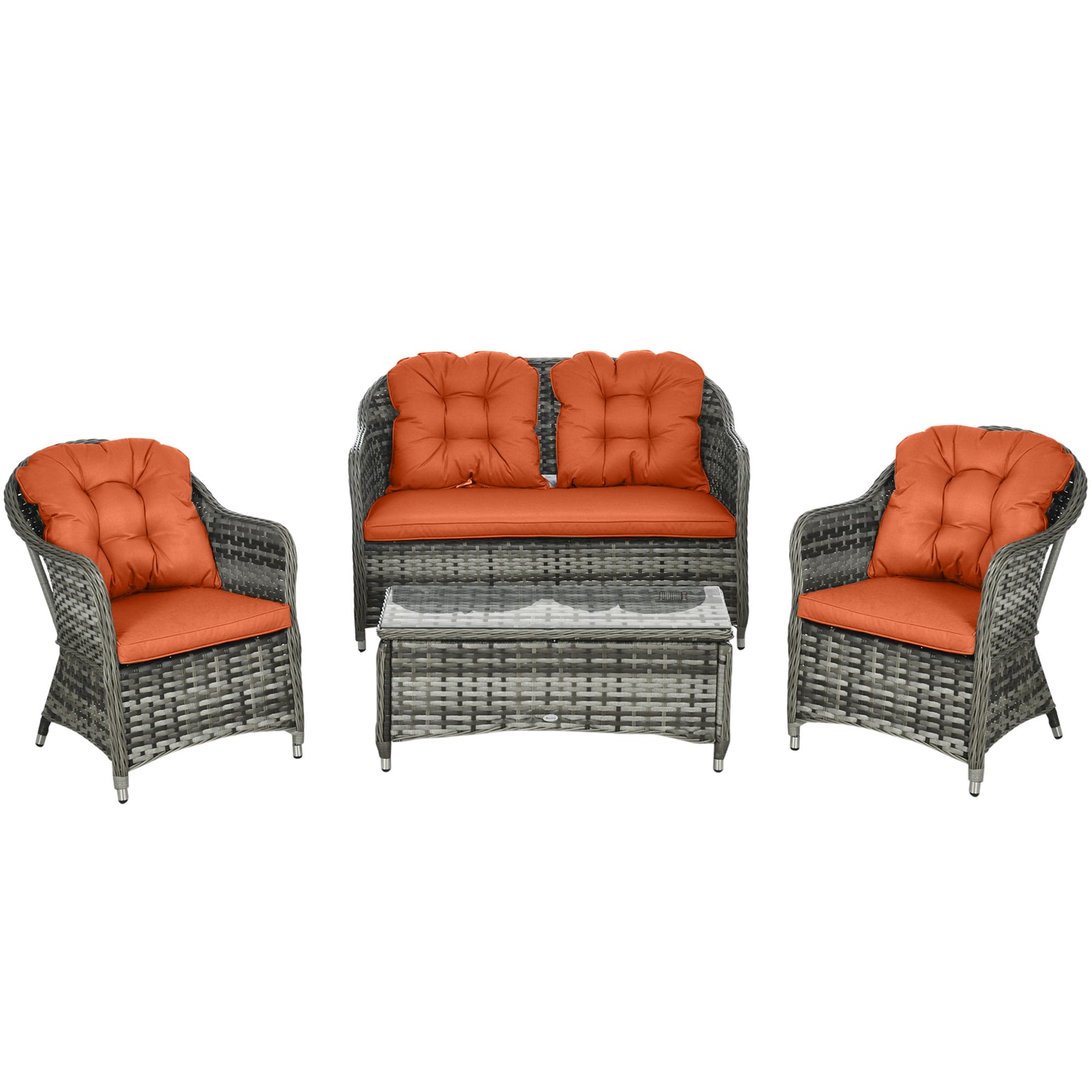 4 Pieces Pe Rattan Wicker Sofa Set Outdoor Conservatory | Orange