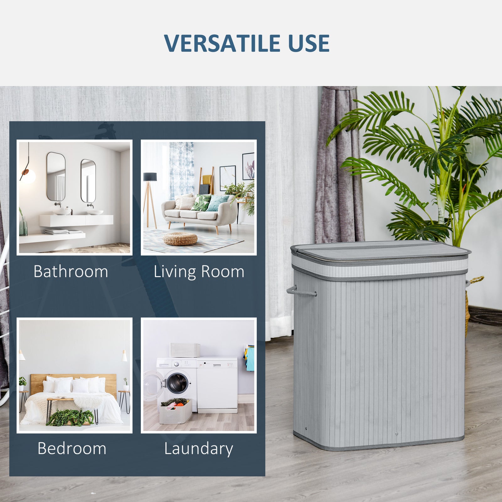 70/100l Wood Laundry Basket A Compartment Flip Lid Removable | Large