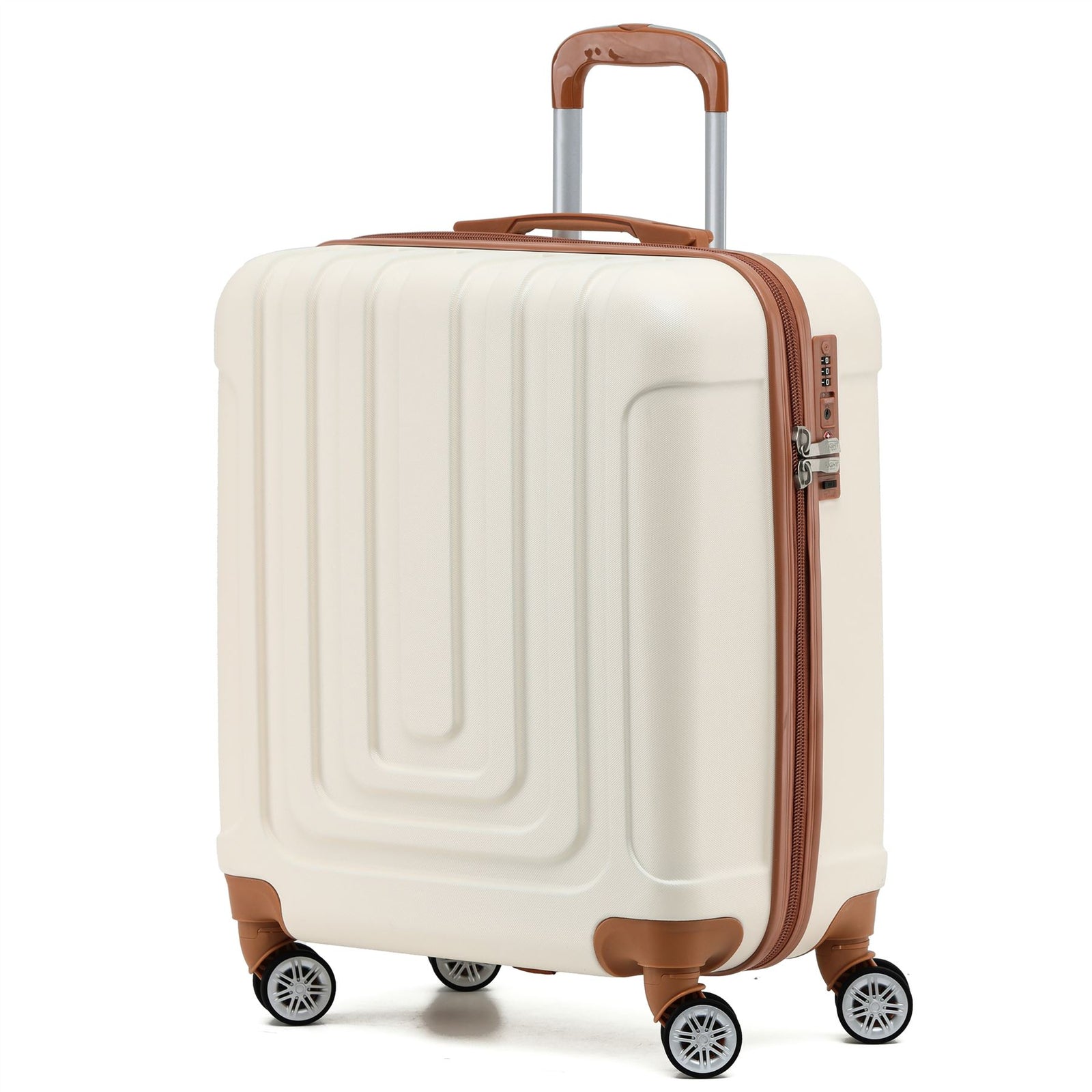 56x45x25cm Large Cabin Carry On Case - Overhead Luggage Suitcase - 4 Spinner Wheels - Abs Hard Shell Cabin Bag | Cabin | Cream