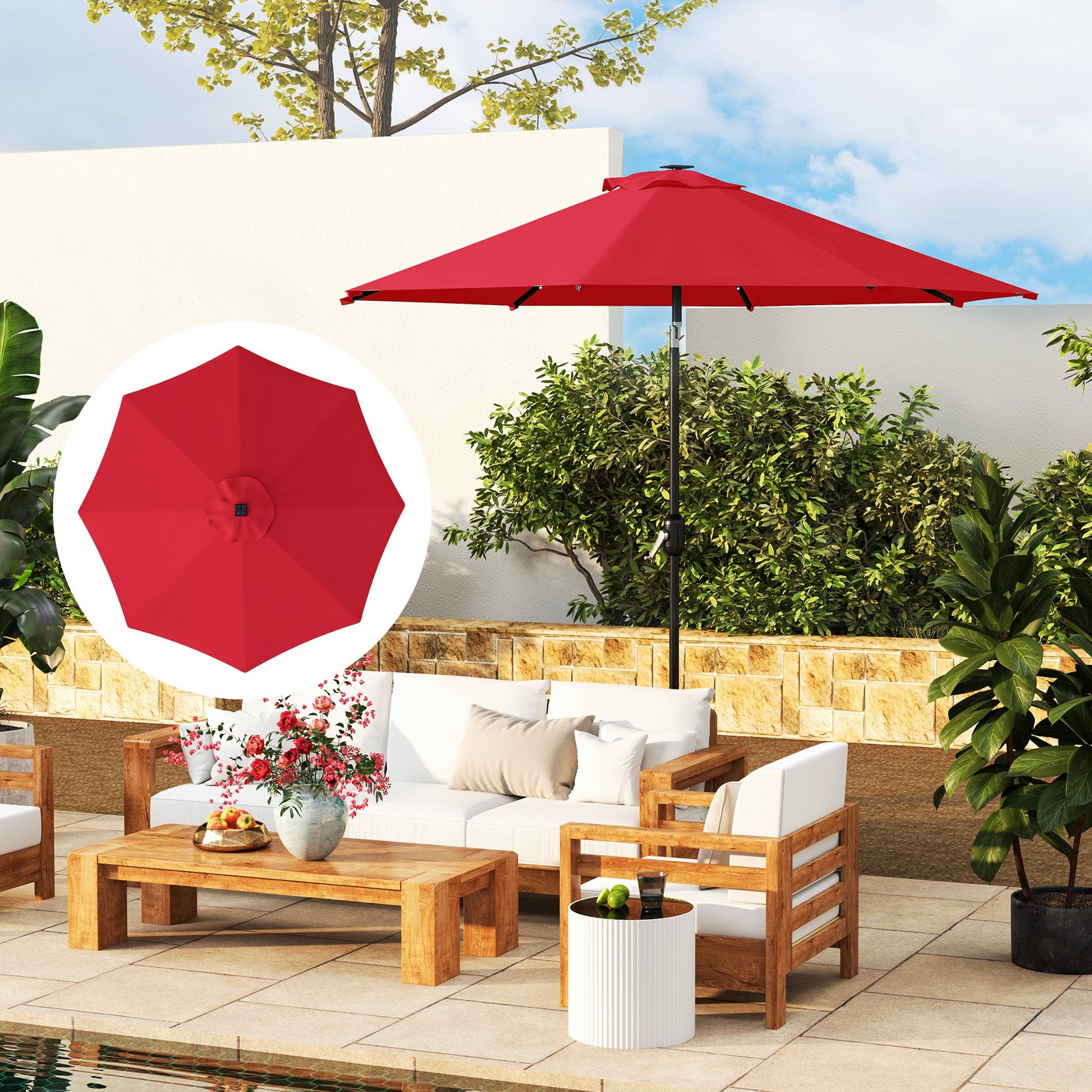 Upf 50+ Replacement Parasol Canopy Parasol Cover Replacement | Red
