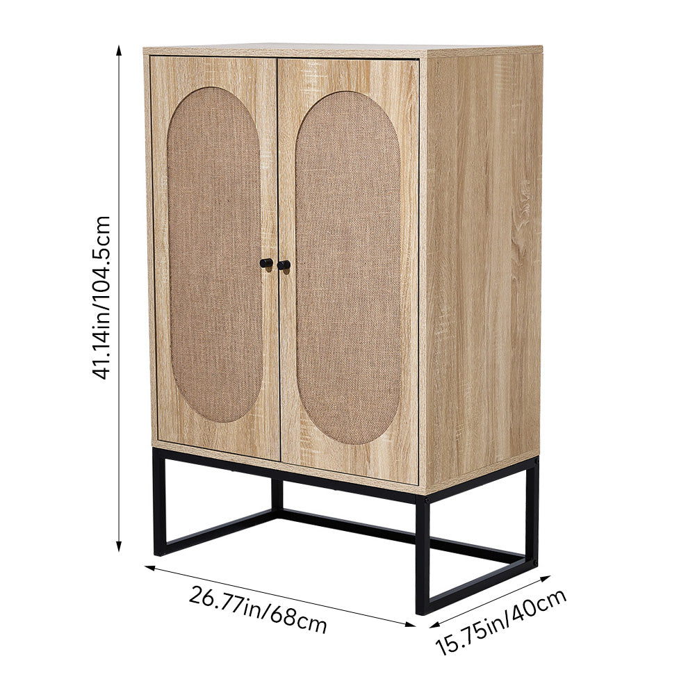 Sideboard Storage Cabinet With Magnetic Rattan Doors