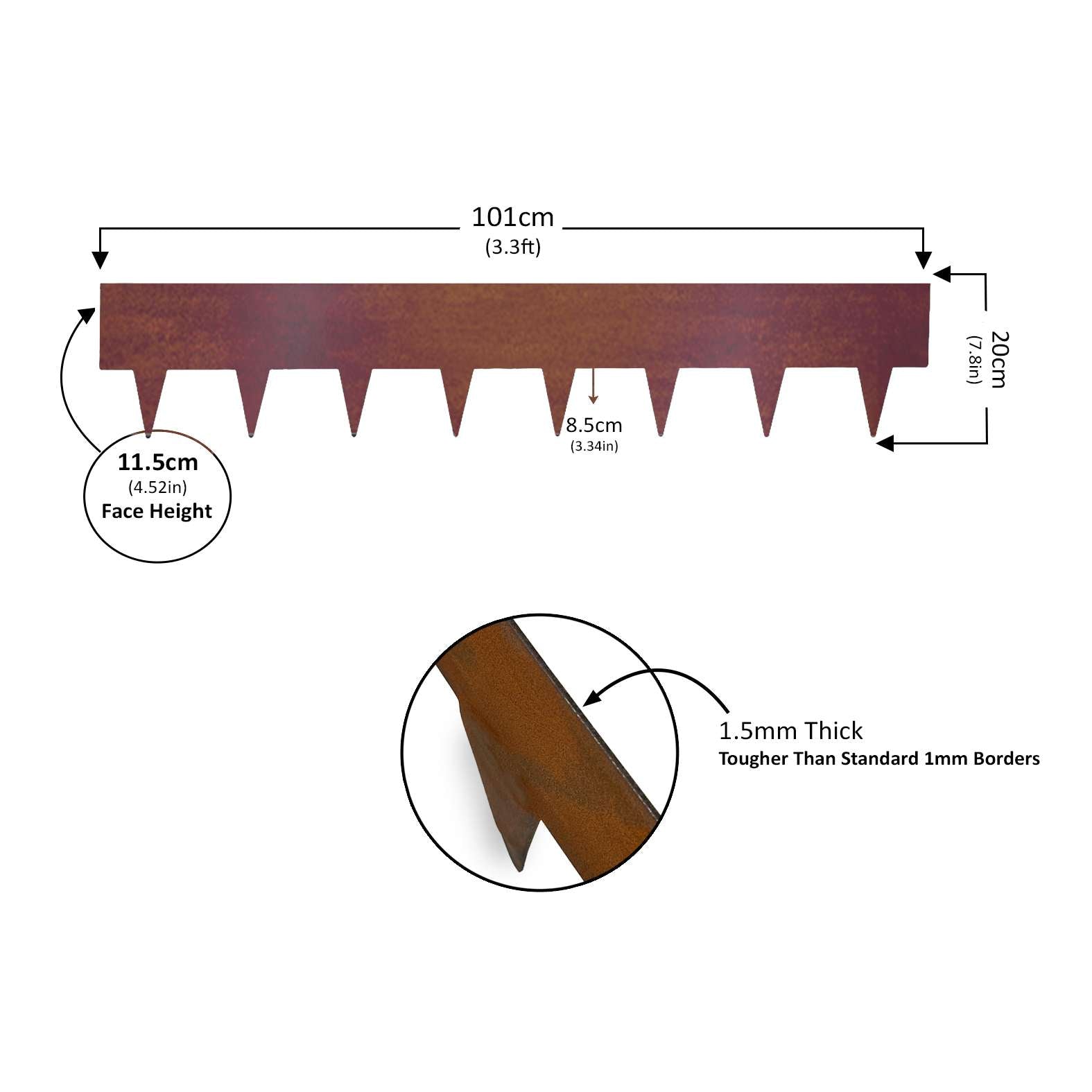 Metal Garden Border Edging 1m Panels – 20cm High, Set Of 5 With Pegs | Rust