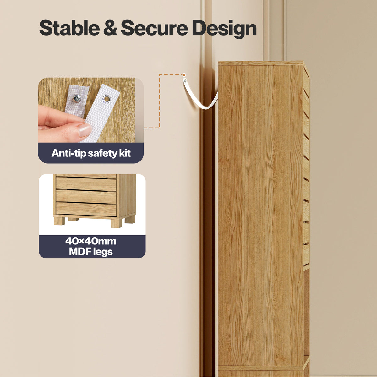 Bathroom Storage Cabinet Hallway Tall Cupboard Adjustable Shelf Oak