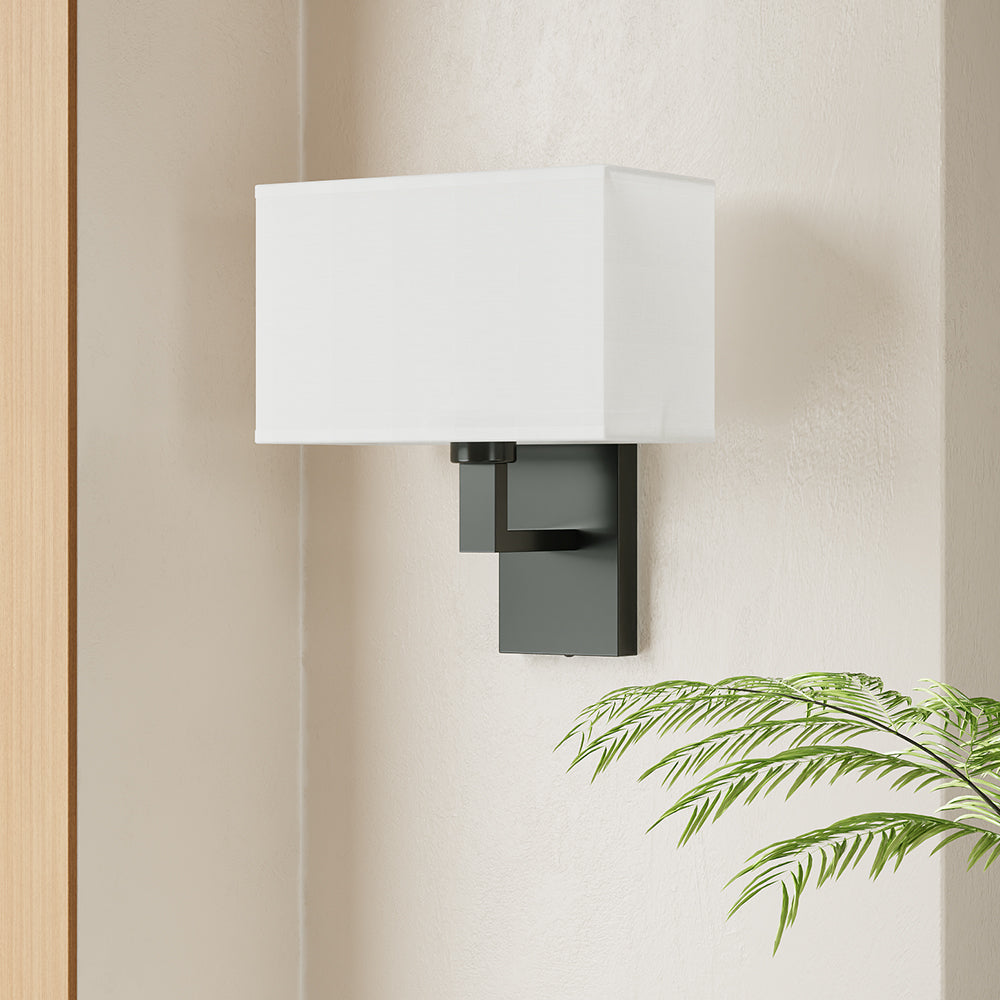 Nordic-inspired Wall Lamp With Black Iron Frame And White Fabric Shade – Elegant Lighting