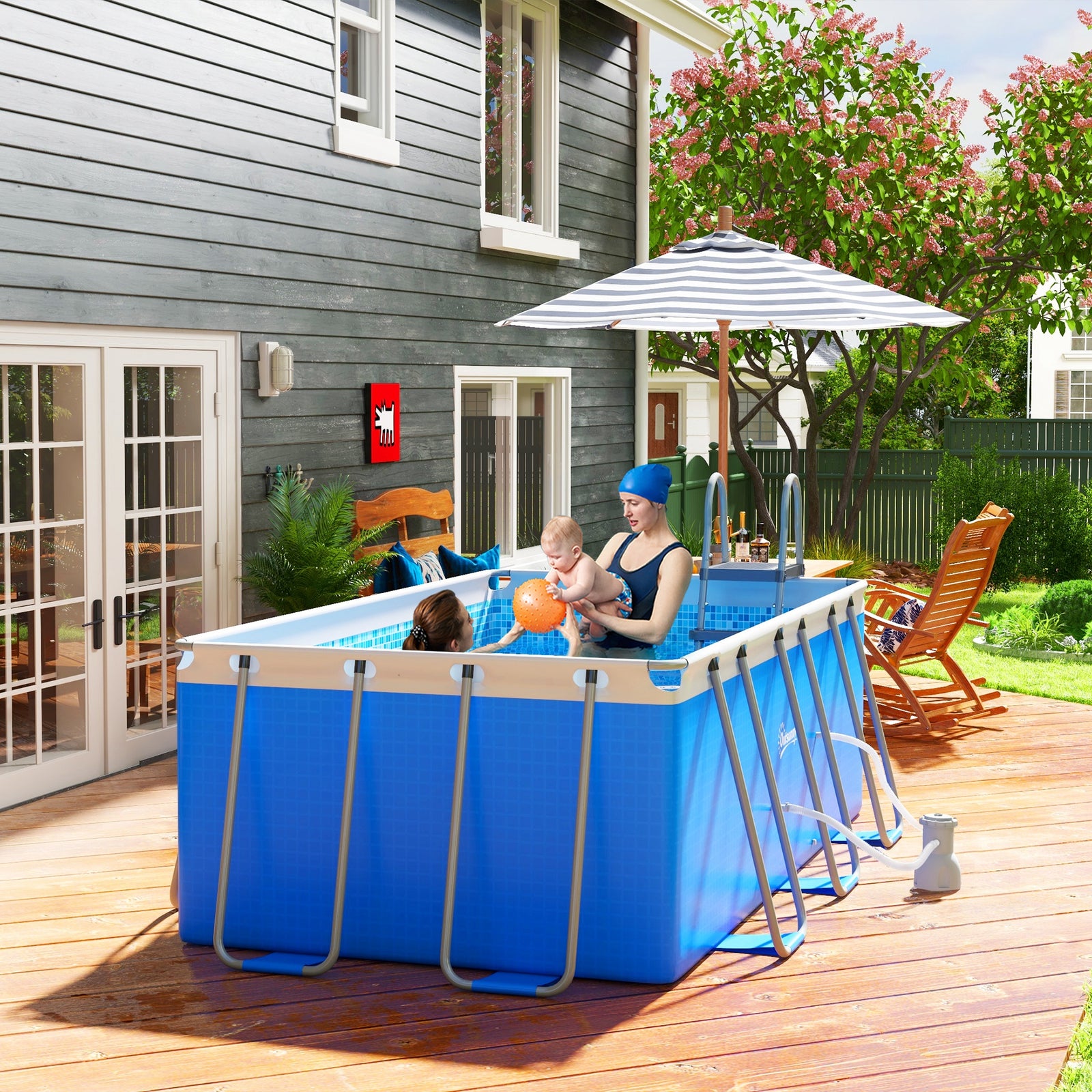 Steel Frame Swimming Pool With Filter Pump And Ladder | Blue