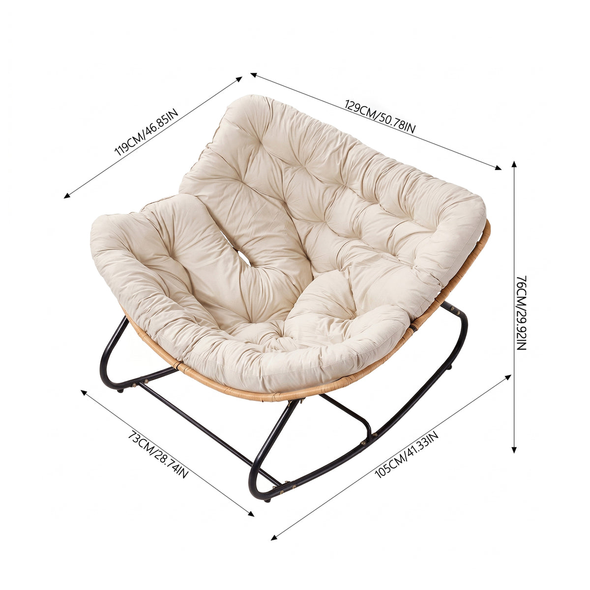 Modern Rocking Chair with Cushion – Large | Beige