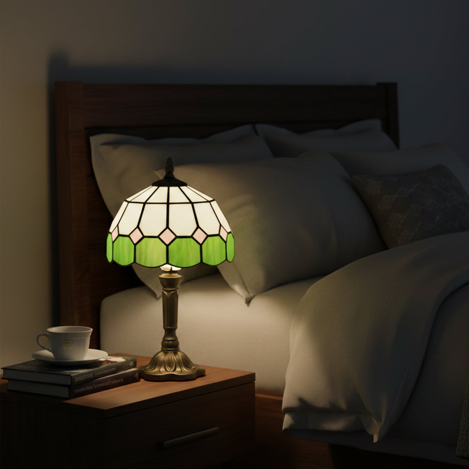 Tiffany-style Table Lamp For Bedroom, Bulb Not Included | Green