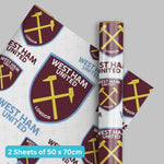West Ham United FC Gift Wrap, 2 Sheet 2 Tag, Official Product