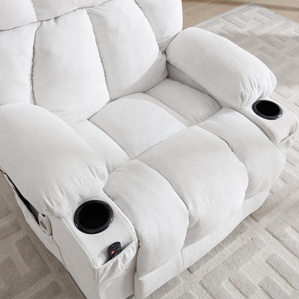 Electric Power Lift Recliner Chair With Heat & Massage, Chenille Fabric Recliner | White