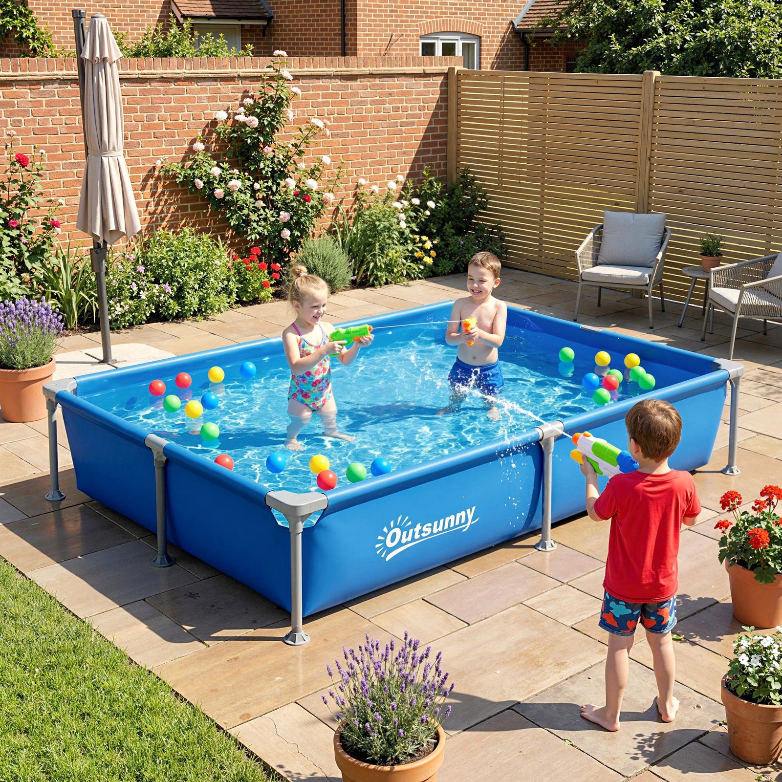Outsunny Metal Frame Swimming Pool, Rectangle Frame Pool, 229 X 160 Cm