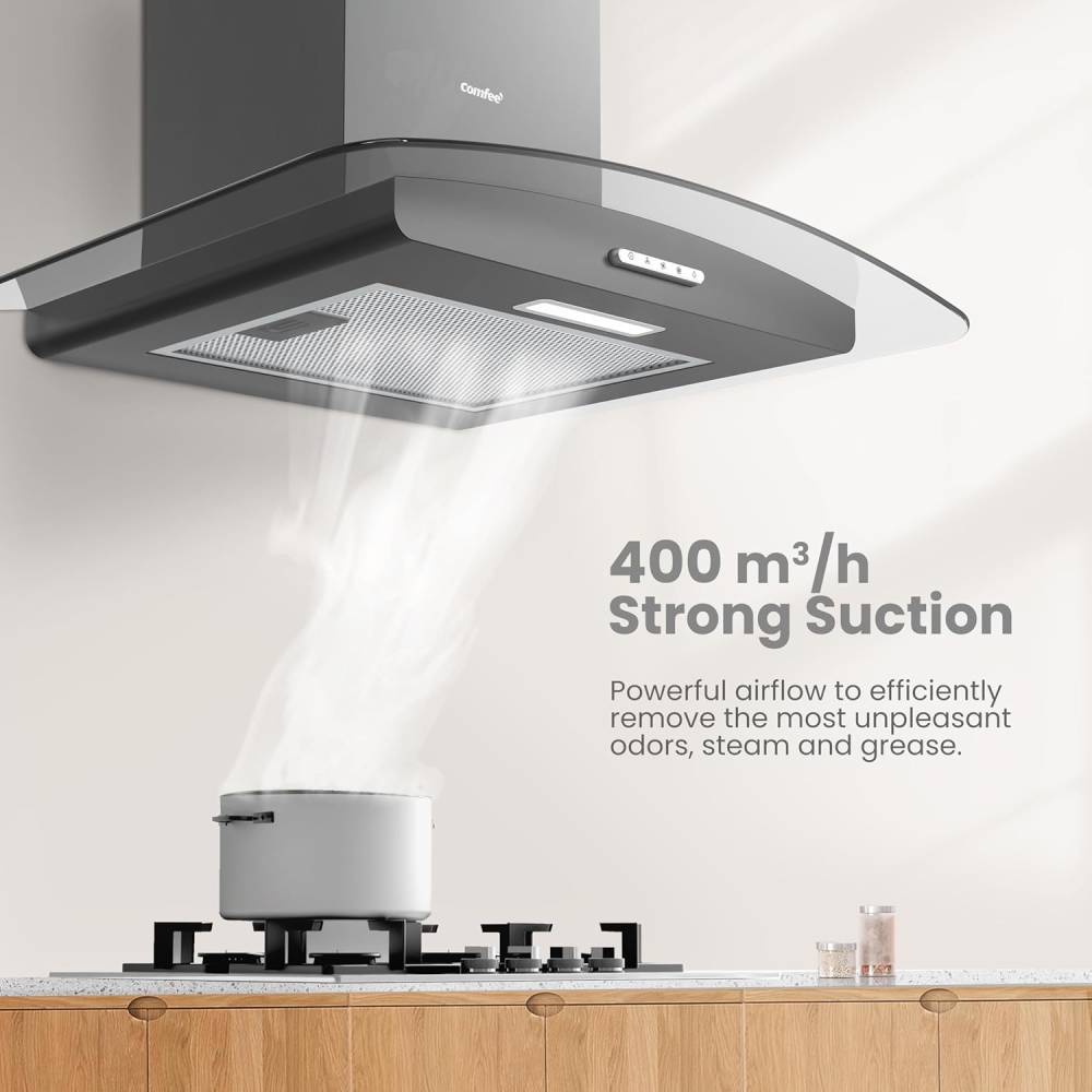 60cm Chimney Cooker Range Hood Kitchen Extractor With 3-speed Modes | Black