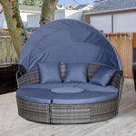 5 Pcs Cushioned Outdoor Rattan Round Sofa Bed Table Set | Dark Gray